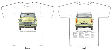 Ford Anglia 105E Deluxe 1959-63 T-shirt Front & Back